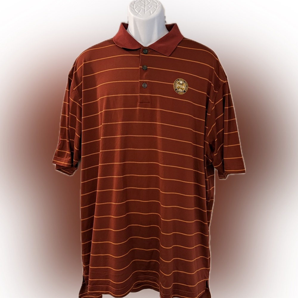 adidas Men's Burgandy & Orange Striped Polo Shirt XXL